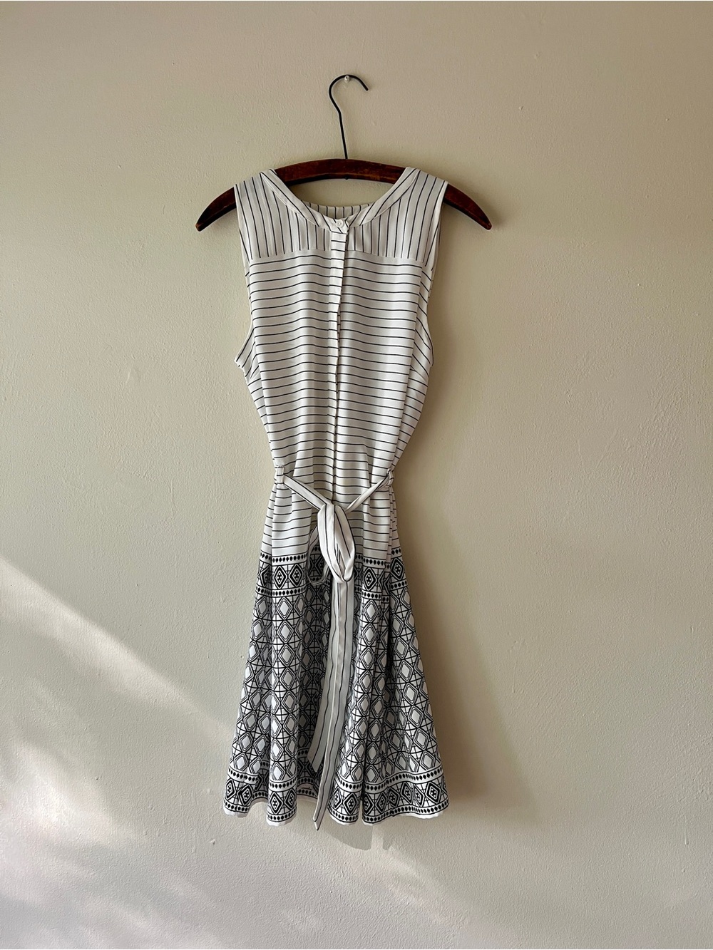 a new day White and Black Striped Midi Dress with Patterned Hem